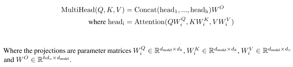 Multihead attention equation from the paper